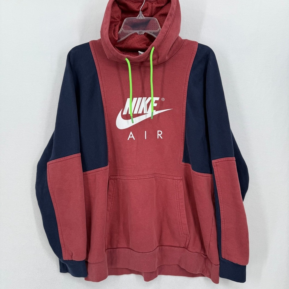 Nike Air Men's Large Red Blue Colorblock Hoodie‎ Pullover Fear of Heights Fleece